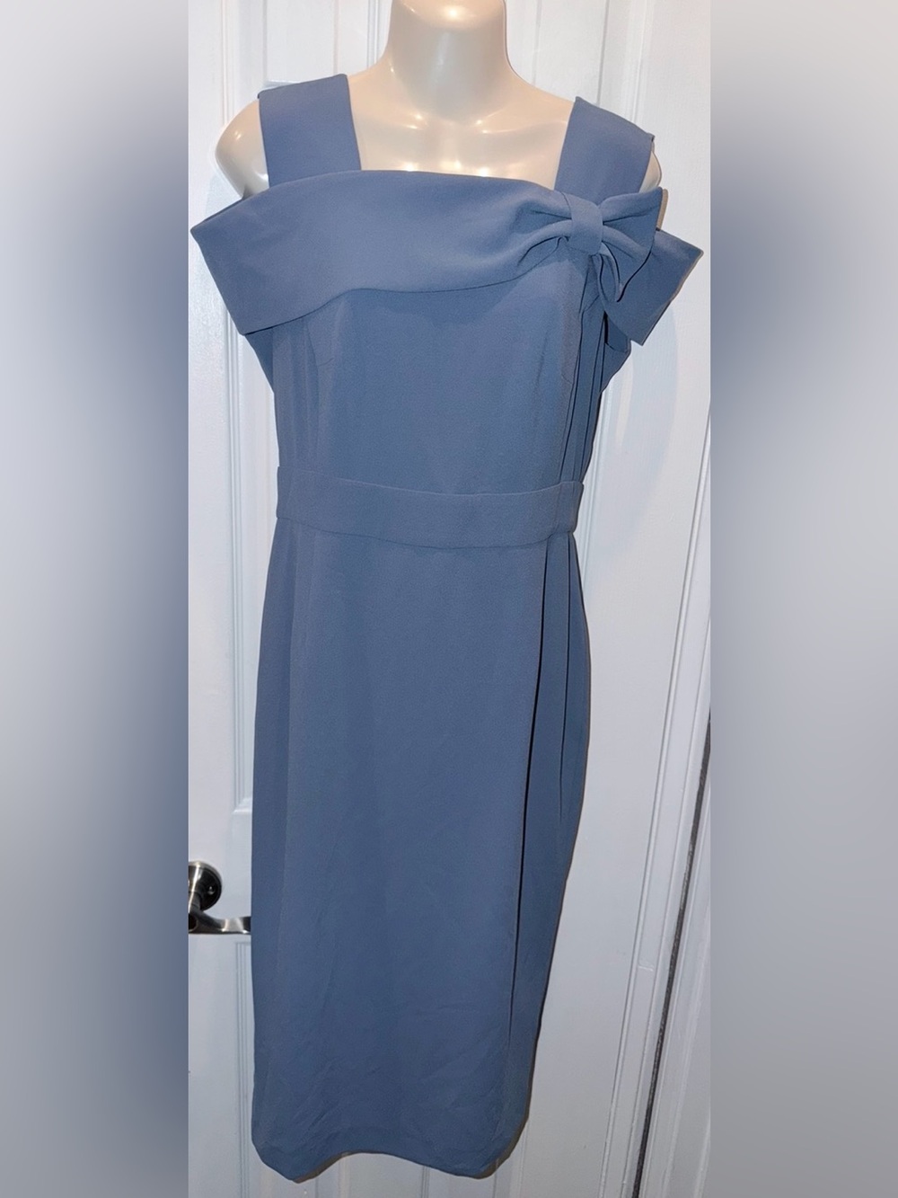 NWT BGL Slate Blue Midi Sheath Dress with bow